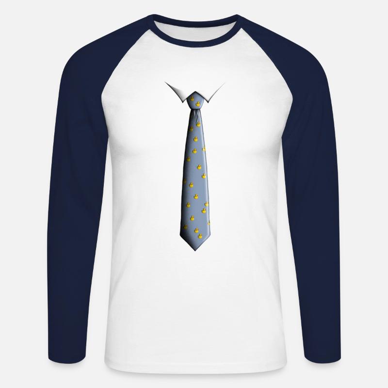 Krawatte mit Enten - Unisex Baseballshirt langarm - Weiß/Navy