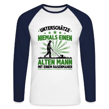 Gärtner Unterschätze Niemals Einen Alten Mann Mit - Unisex Baseballshirt langarm - Weiß/Navy - Vorne - Nik (191cm)