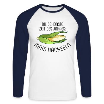 Die schönste Zeit des Jahres Mais häckseln - Mais - Unisex Baseballshirt langarm - Weiß/Navy - Vorne - Nik (191cm)