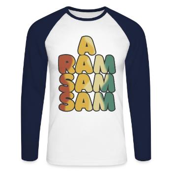 Aramsamsam Kindergarten Kinderlied Kita - Unisex Baseballshirt langarm - Weiß/Navy - Vorne - Nik (191cm)