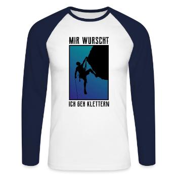 Mir Wurscht Ich geh Klettern - Klettern - Bouldern - Unisex Baseballshirt langarm - Weiß/Navy - Vorne - Nik (191cm)