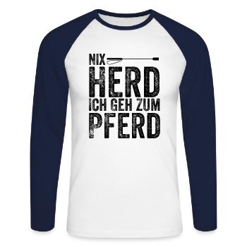Nix Herd Ich Geh Zum Pferd - Reiterin - Pferd - Pf - Unisex Baseballshirt langarm - Weiß/Navy - Vorne - Nik (191cm)