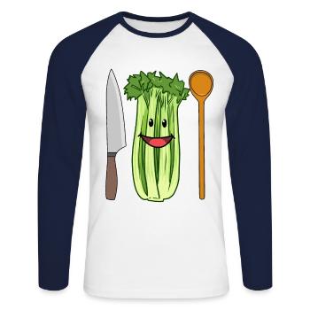 Céleri Légumes céleri à la scie - T-shirt baseball manches longues Homme - blanc/marine - Devant - Nik (191cm)
