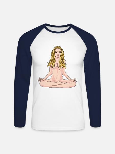 Nude Yoga Woman Jogi Meditation Meditate OM - Unisex Long Sleeve Baseball T-Shirt - white/navy