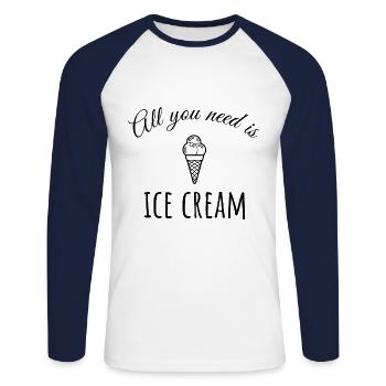 Glace crème glacée d’été Crème Glacée Savoureuse - T-shirt baseball manches longues Homme - blanc/marine - Devant - Nik (191cm)