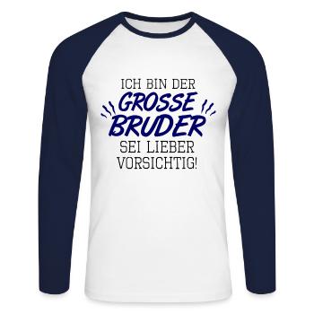 großer Bruder - Unisex Baseballshirt langarm - Weiß/Navy - Vorne - Nik (191cm)
