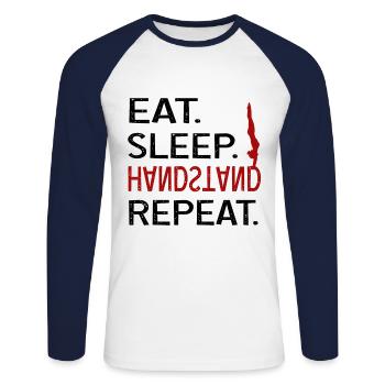 Eat sleep Handstand - Unisex Long Sleeve Baseball T-Shirt - white/navy - Front - Nik (191cm)