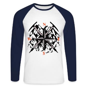 Mountain Peak Mountain Compass Pickaxe Mountain Sports - T-shirt baseball manches longues Homme - blanc/marine - Devant - Nik (191cm)