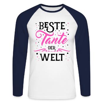 Beste Tante de Welt - Tante - Tanten - coole Tante - Unisex Baseballshirt langarm - Weiß/Navy - Vorne - Nik (191cm)