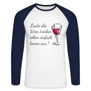 Wein Spruch - Unisex Baseballshirt langarm - Weiß/Navy - Vorne - Nik (191cm)