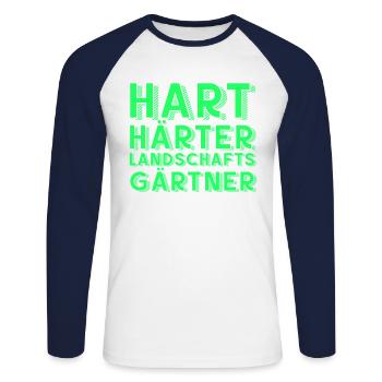 HART HÄRTER LANDSCHAFTSGÄRTNER, GÄRTNER - Gärtner - Unisex Baseballshirt langarm - Weiß/Navy - Vorne - Nik (191cm)
