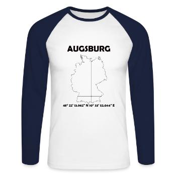 Augsburg Karte - Unisex Baseballshirt langarm - Weiß/Navy - Vorne - Nik (191cm)