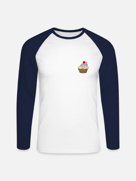 Cupcake Cherry Muffin Pastry Candy - Unisex Long Sleeve Baseball T-Shirt - white/navy