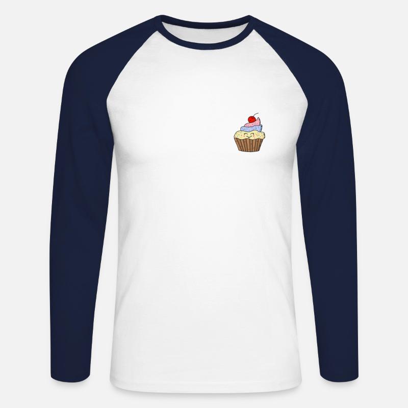 Cupcake Kirsche Muffin Gebäck Süßigkeit - Unisex Baseballshirt langarm - Weiß/Navy