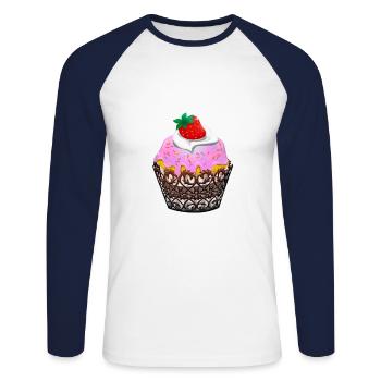 Cupcake Cherry Muffin Pastry Candy - Unisex Long Sleeve Baseball T-Shirt - white/navy - Front - Nik (191cm)