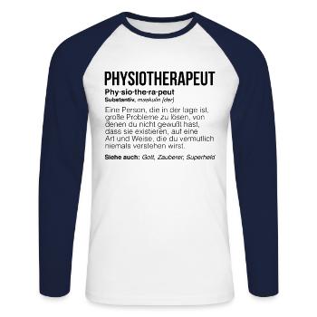 Physiotherapeut - Physiotherapeut - Physio - Physi - Unisex Baseballshirt langarm - Weiß/Navy - Vorne - Nik (191cm)