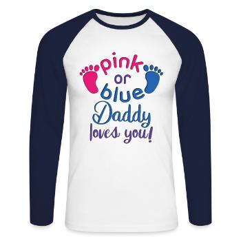 Rosa oder blau Papa liebt Dich, Geschlecht offenbaren Geschenk - Unisex Baseballshirt langarm - Weiß/Navy - Vorne - Nik (191cm)
