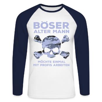 Böser Alter Mann - Camouflage Totenkopf Tarnmuster - Unisex Baseballshirt langarm - Weiß/Navy - Vorne - Nik (191cm)