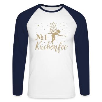 No 1 Küchenfee, Köchin - Küchenfee - Köchin - Chef - Unisex Baseballshirt langarm - Weiß/Navy - Vorne - Nik (191cm)