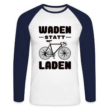 Fahrrad - Waden statt Laden - MTB Rennrad Spruch - Unisex Baseballshirt langarm - Weiß/Navy - Vorne - Nik (191cm)