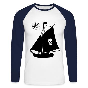 Bateau pirate Skull Compass Windrose Pirates - T-shirt baseball manches longues Homme - blanc/marine - Devant - Nik (191cm)