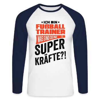 ich Bin Fussball Trainer was sind Deine Superkräft - Unisex Baseballshirt langarm - Weiß/Navy - Vorne - Nik (191cm)