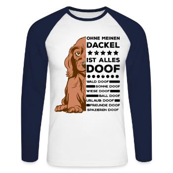 Hundeliebhaber Dackel Dachshund Motiv Geschenk - Unisex Baseballshirt langarm - Weiß/Navy - Vorne - Nik (191cm)