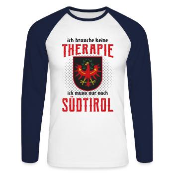 Ich brauche keine Therapie, Südtirol - Therapie - - Unisex Baseballshirt langarm - Weiß/Navy - Vorne - Nik (191cm)