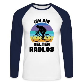 Fahrrad - Ich bin Selten Radlos - MTB Radtour - Unisex Baseballshirt langarm - Weiß/Navy - Vorne - Nik (191cm)
