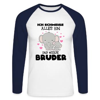 Ich schmeisse alles hin und werde Bruder, Elefant - Unisex Baseballshirt langarm - Weiß/Navy - Vorne - Nik (191cm)