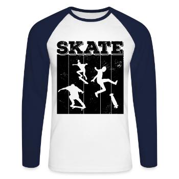 Skate, skaten, Skater, Skateboard - Unisex Baseballshirt langarm - Weiß/Navy - Vorne - Nik (191cm)