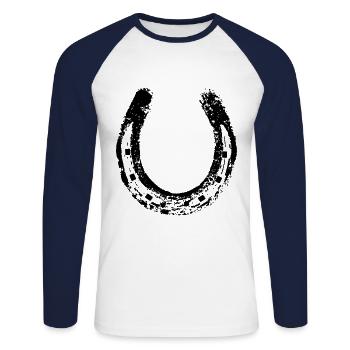 Hufeisen - Unisex Baseballshirt langarm - Weiß/Navy - Vorne - Nik (191cm)