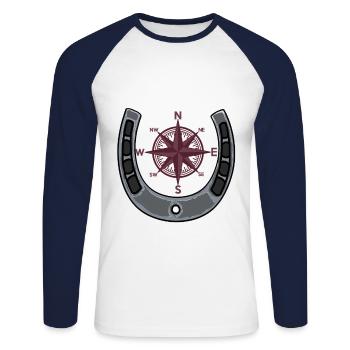 Compass Rider Horseshoe Windrose Trekking Riding - Unisex Long Sleeve Baseball T-Shirt - white/navy - Front - Nik (191cm)