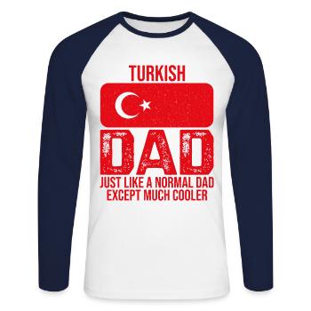 Turkish Dad drapeau turc pour la fête des pères - T-shirt baseball manches longues Homme - blanc/marine - Devant - Nik (191cm)