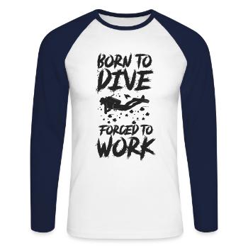 Scuba Diving Diver Born To Dive - T-shirt baseball manches longues Homme - blanc/marine - Devant - Nik (191cm)