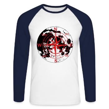 Compass towards Windrose Outdoor - Unisex Long Sleeve Baseball T-Shirt - white/navy - Front - Nik (191cm)