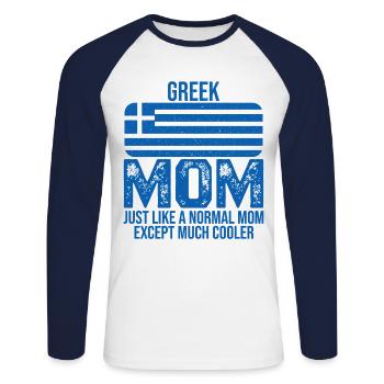 Greek Mom drapeau grec pour la fête des Mères - T-shirt baseball manches longues Homme - blanc/marine - Devant - Nik (191cm)