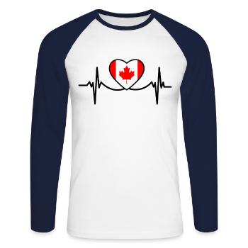 Canada Day 2021 Heartbeat Canadian Flag - T-shirt baseball manches longues Homme - blanc/marine - Devant - Nik (191cm)