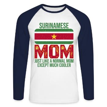 Surinamese Mom Surinam Drapeau Fête des mères - T-shirt baseball manches longues Homme - blanc/marine - Devant - Nik (191cm)