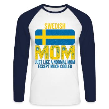 Swedish Mom drapeau suédois pour la fête des mères - T-shirt baseball manches longues Homme - blanc/marine - Devant - Nik (191cm)