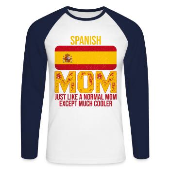 Drapeau espagnol de la mère d’Espagne pour la fête des mères - T-shirt baseball manches longues Homme - blanc/marine - Devant - Nik (191cm)