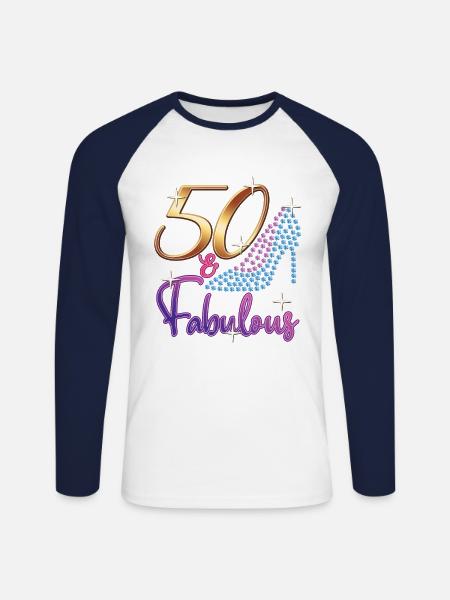 50 års fødselsdag - 50 & Fabulous Turning Fifty Bday - Langærmet herre-baseballshirt - hvid/marineblå