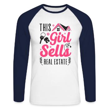 Realtor This Girl Sells Real - Unisex Baseballshirt langarm - Weiß/Navy - Vorne - Nik (191cm)