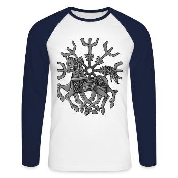Schutz Rune Helm der Ehefurcht mit Odins Pferd - Unisex Baseballshirt langarm - Weiß/Navy - Vorne - Nik (191cm)