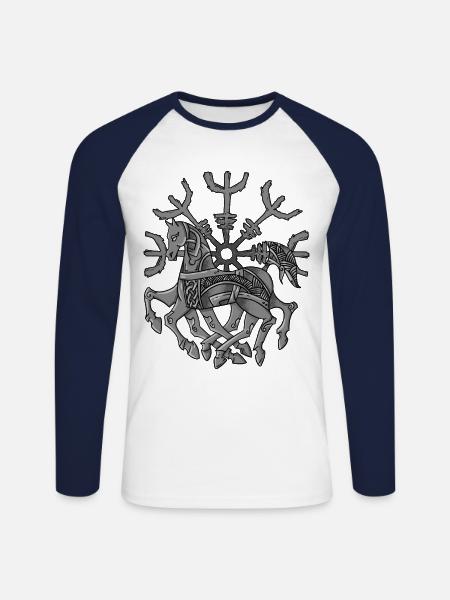 Protection Rune Helmet of The Fear of Marriage with Odin's Horse - Unisex Long Sleeve Baseball T-Shirt - white/navy