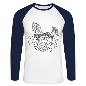 Odins cheval Sleipnir noeud celtique Viking - T-shirt baseball manches longues Homme - blanc/marine - Devant - Nik (191cm)