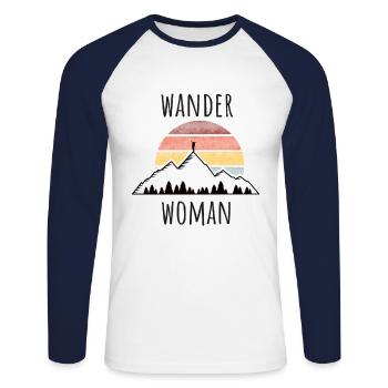 Wandern Wanderwoman - Unisex Baseballshirt langarm - Weiß/Navy - Vorne - Nik (191cm)