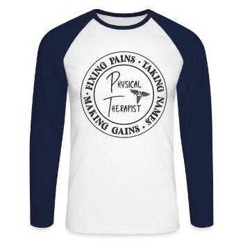 Physical Therapist Therapy - Unisex Baseballshirt langarm - Weiß/Navy - Vorne - Nik (191cm)