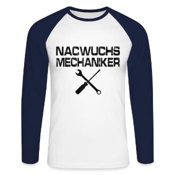 Nachwuchs Mechaniker - Unisex Baseballshirt langarm - Weiß/Navy - Vorne - Nik (191cm)