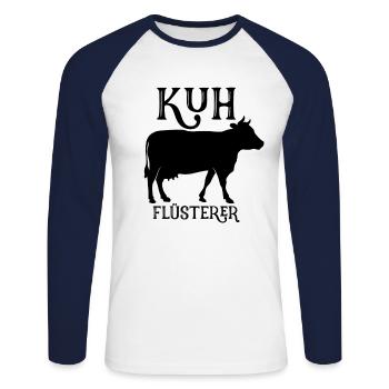 Kuhflüsterer, Kuh und Kühe Landwirt - Kuhflüsterer - Unisex Baseballshirt langarm - Weiß/Navy - Vorne - Nik (191cm)